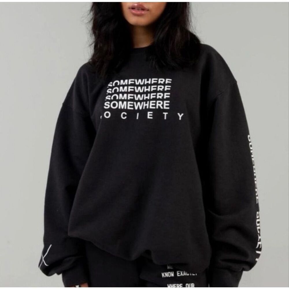 The Mayfair The Label Group "Somewhere Society" Black Crewneck Sweatshirt Womens